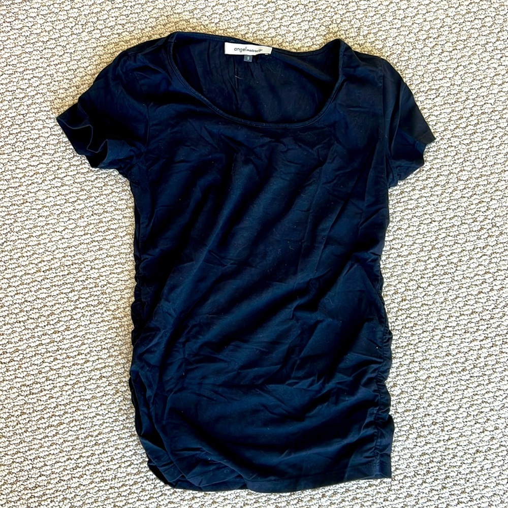 Angel Maternity Black T-Shirt Cap Sleeves Rouching at the sides